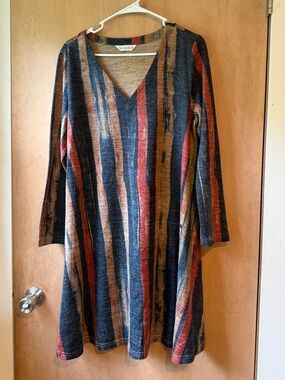 Multicolor Striped V-Neck Tunic Dress